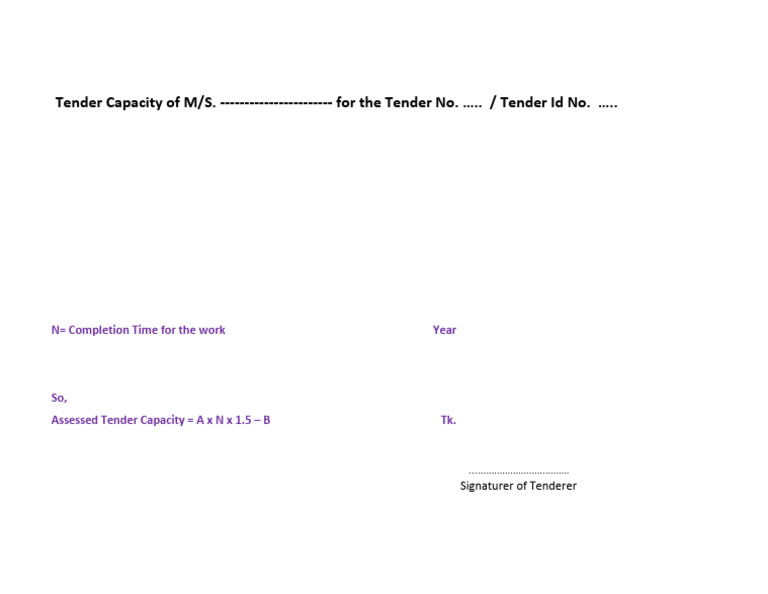 Tender Capacity Calculation - Format | PDF