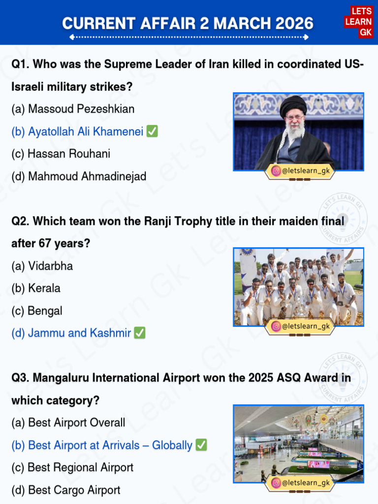 Current Affairs 2 March 2026 | PDF | Politics Of Iran
