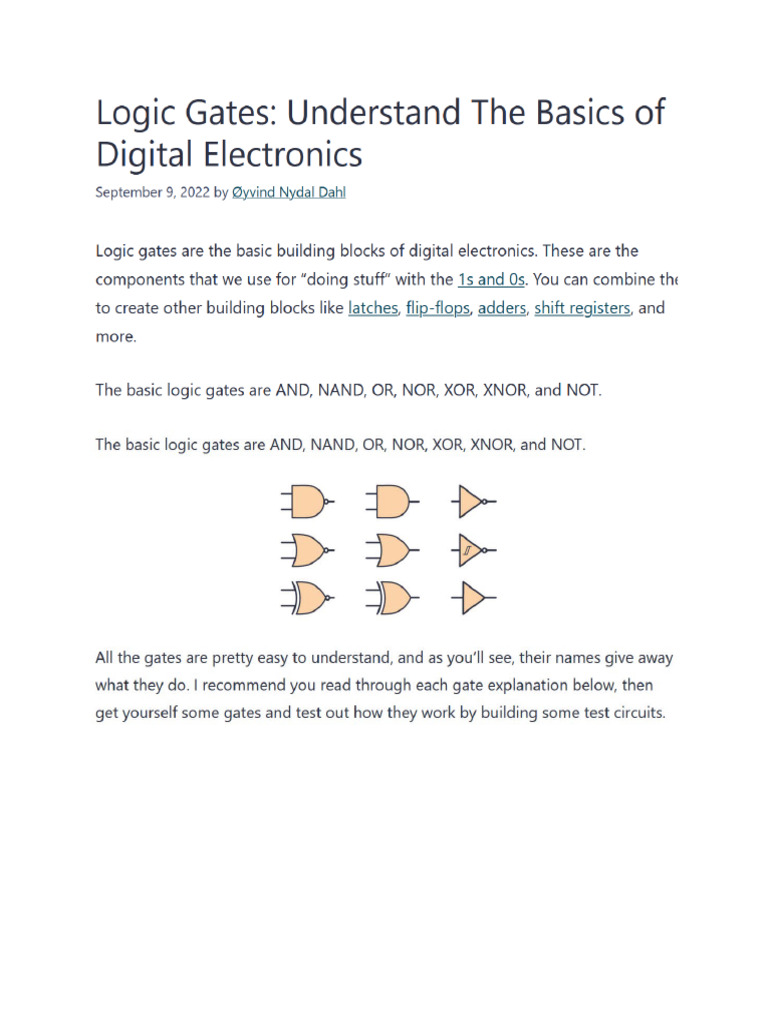 Lecture Note on Logic Gates | PDF