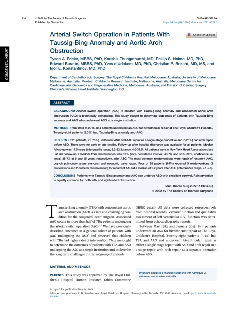 Arterial Switch Operation in Patients With Taussig-Bing Anomaly and ...