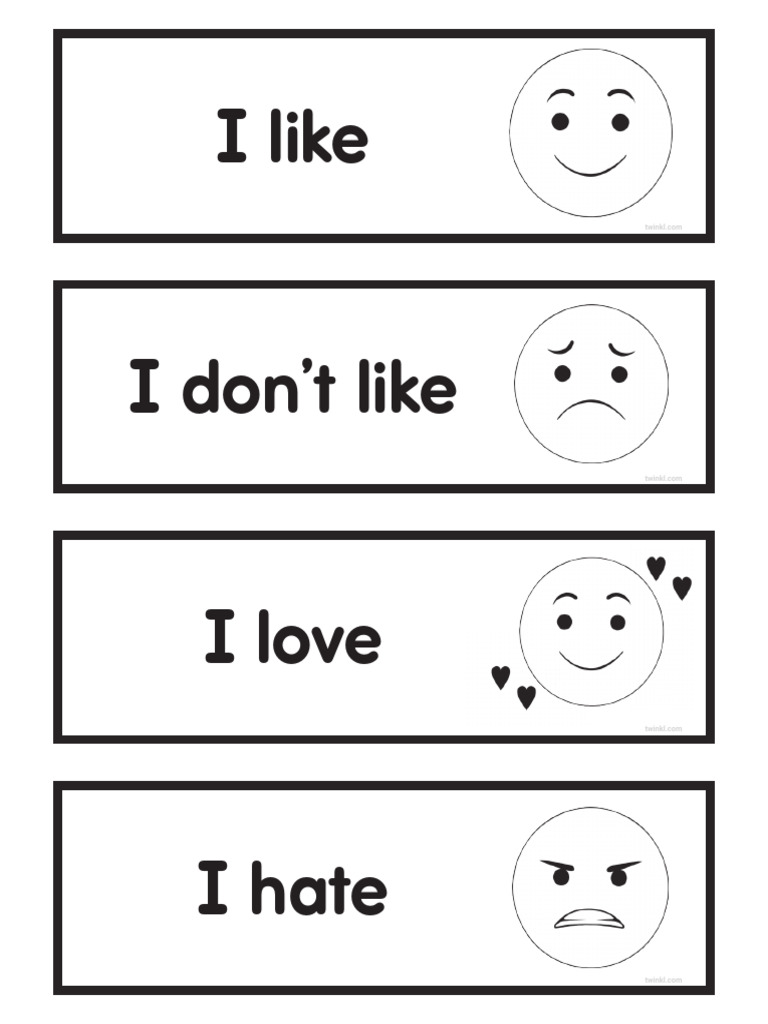 BW Like and Dislike Word Cards | PDF
