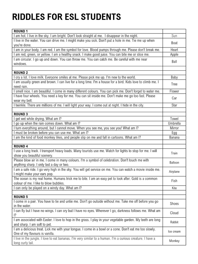 Riddles For Esl Students | PDF