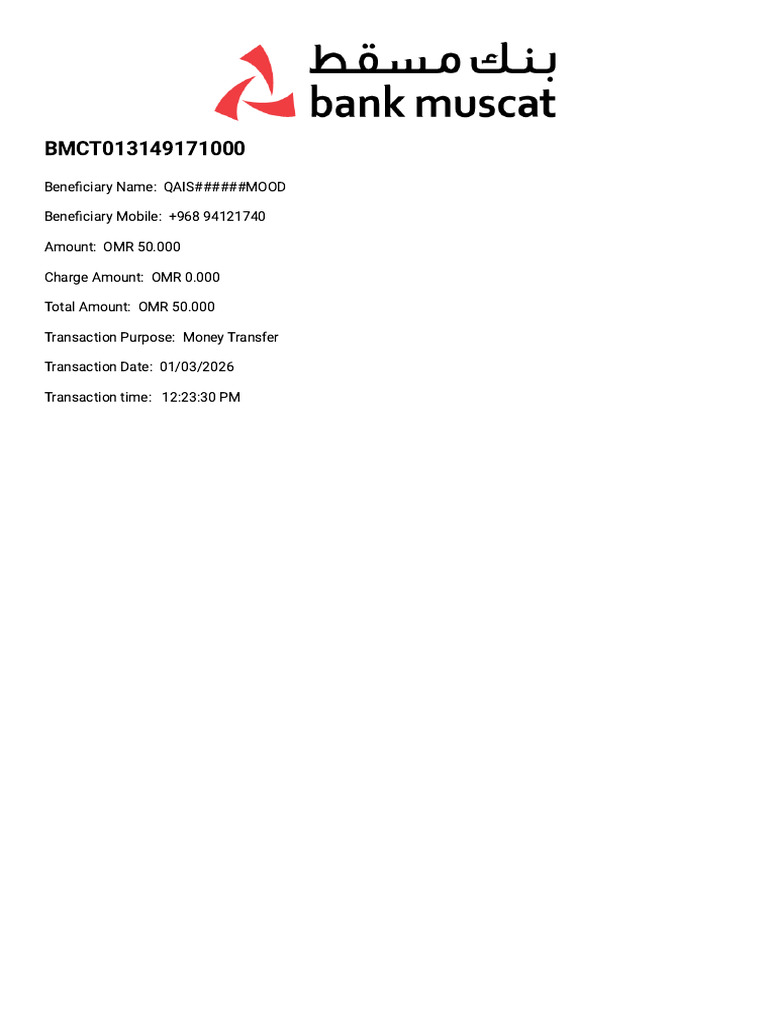 Bank Muscat Receipt | PDF