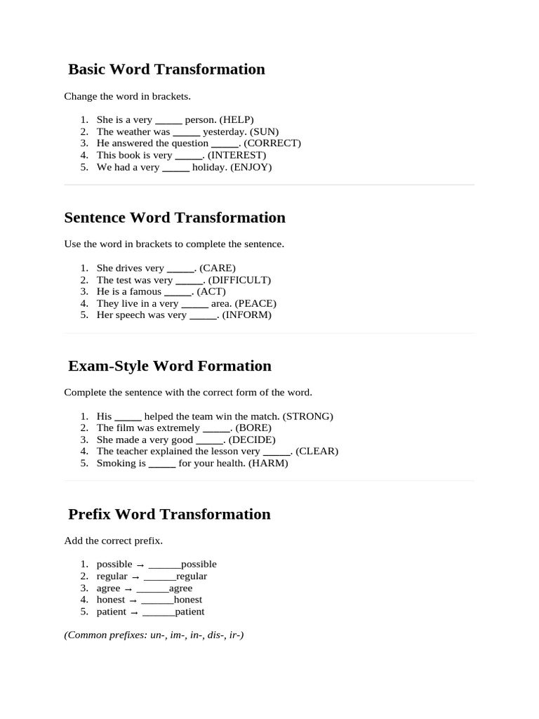 Basic Word Transformation | PDF | Word | Linguistics
