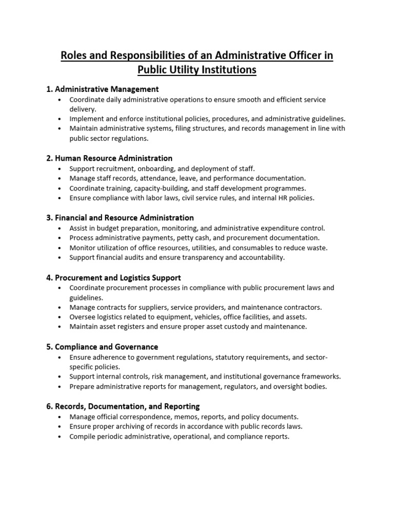 Roles and Responsibilities of An Administrative Officer in Public ...