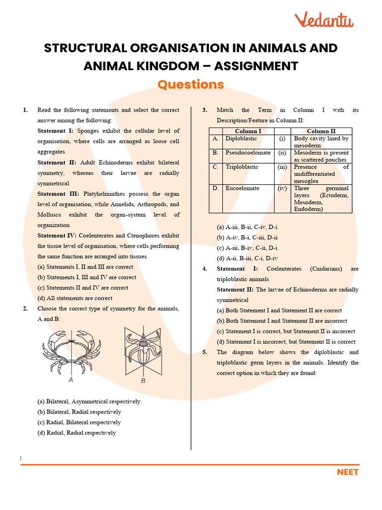 Structural Organisation in Animals and Animal Kingdom Assignment | PDF ...