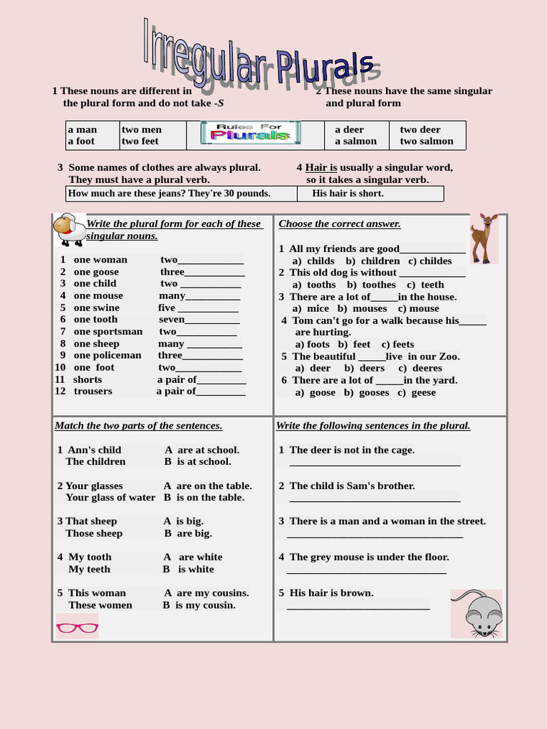 Irregular Plurals Fun Activities Games Grammar Drills 69375 | PDF ...