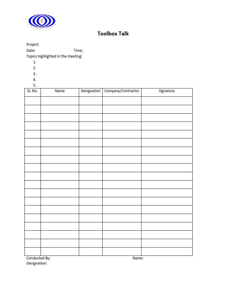 Tool Box Talk Format | PDF