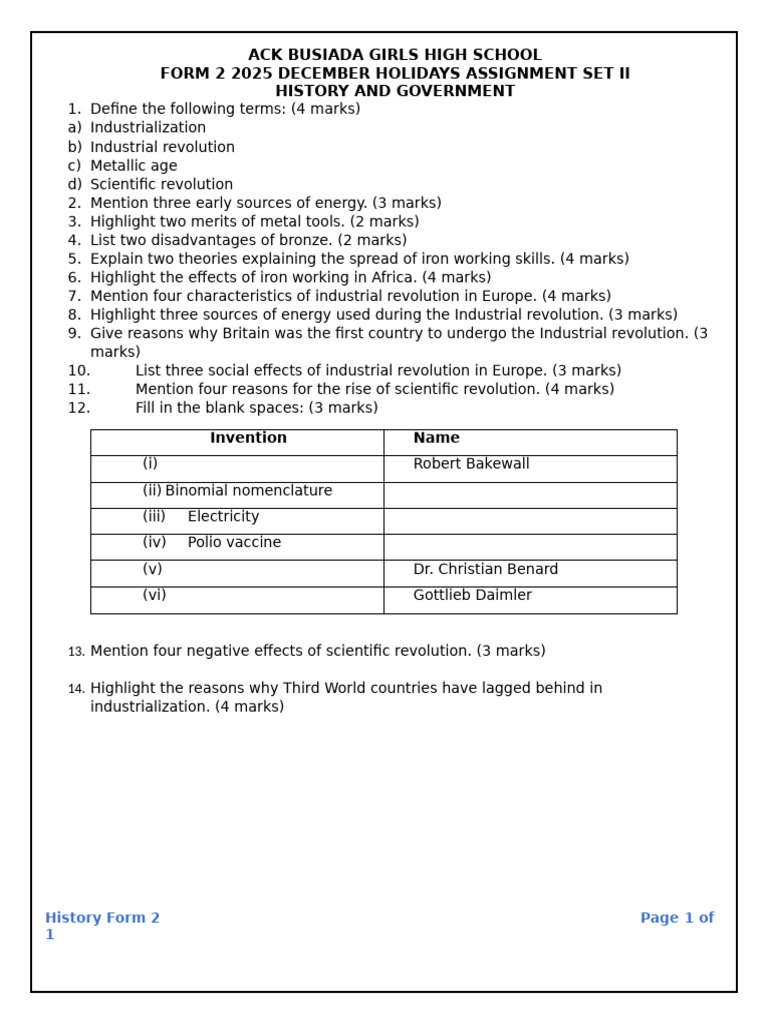 History Form 2 QS | PDF