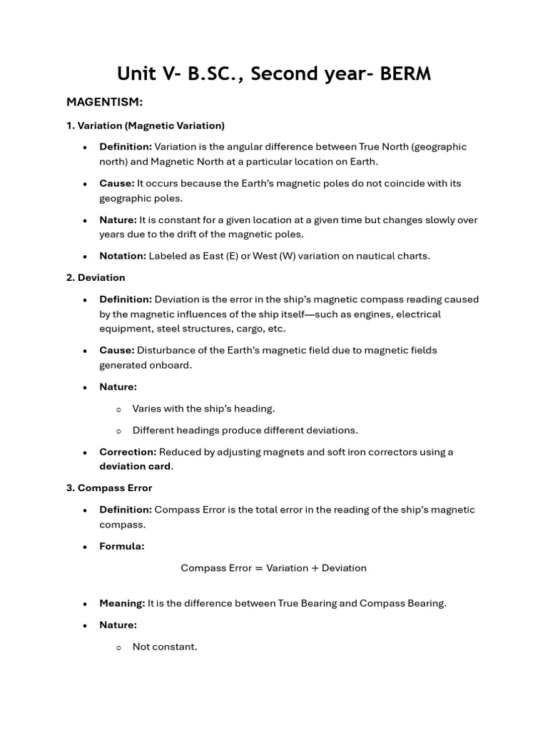 Unit V - BERM - Second Year-Study Material | PDF | Compass | Navigation