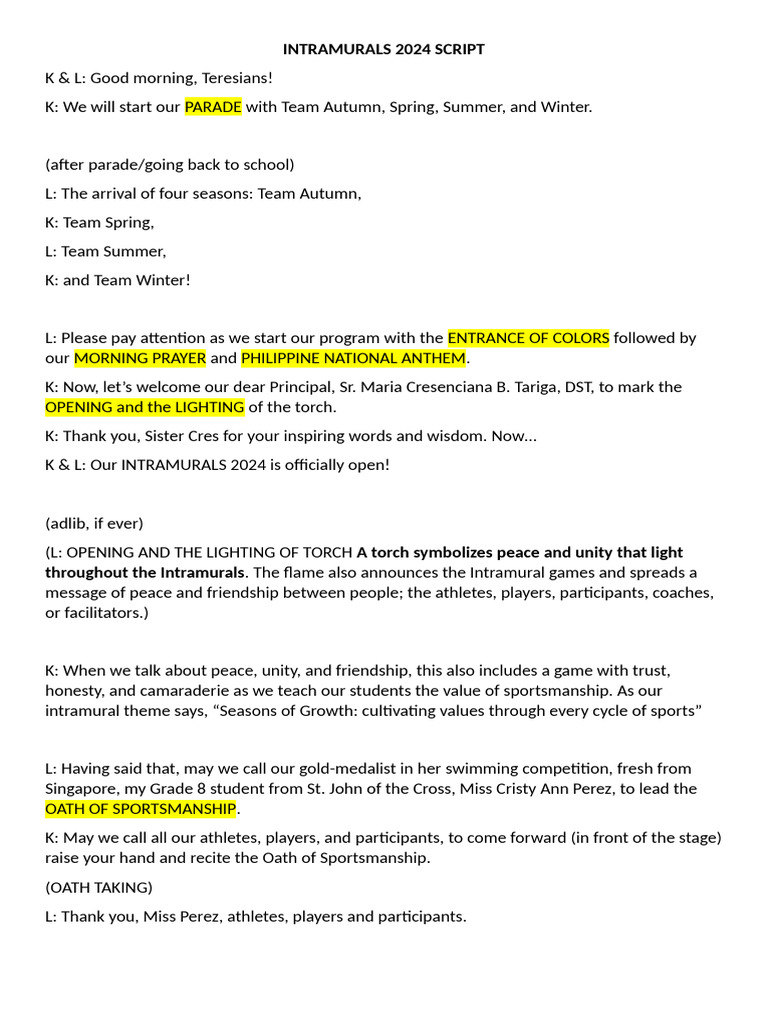 Intramurals 2024 Script | PDF | Ballroom Dance | Dances