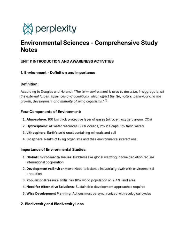 Environmental Sciences - Comprehensive Study Notes | PDF | Natural ...