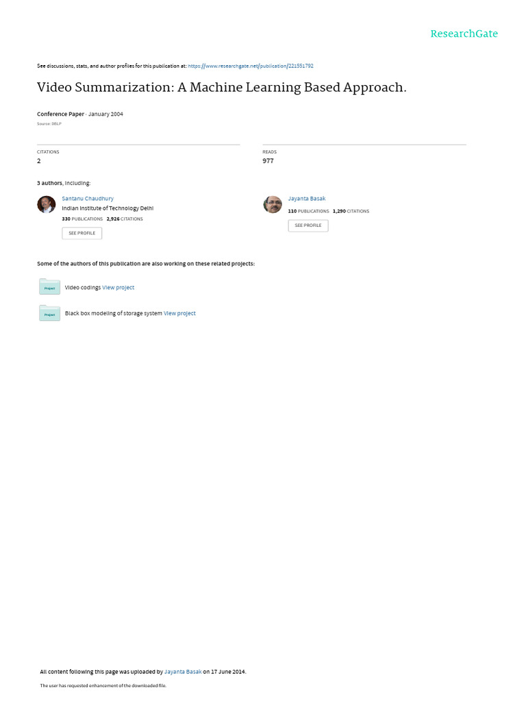Video Summarization A Machine Learning Based Appro | PDF | Cognitive ...