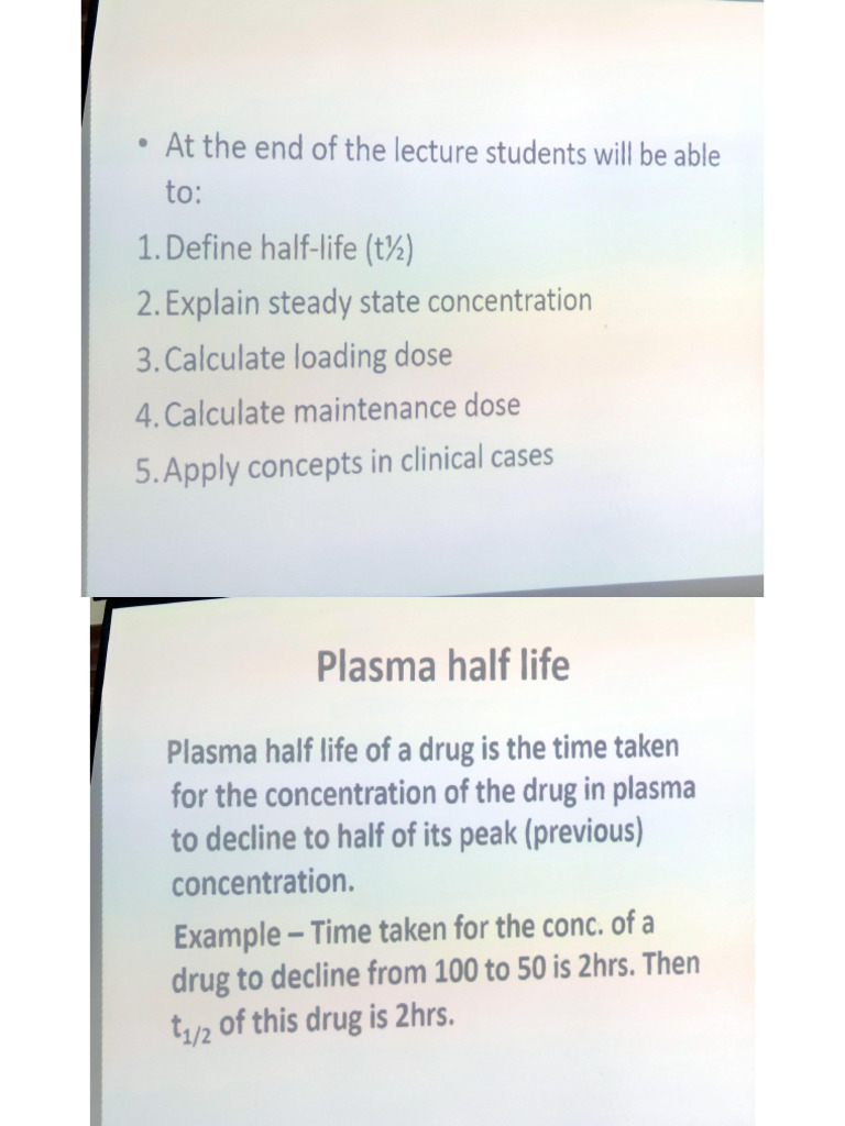 Pharma- Half Life,Cpss, Maintenance Dose, Loading Dose | PDF