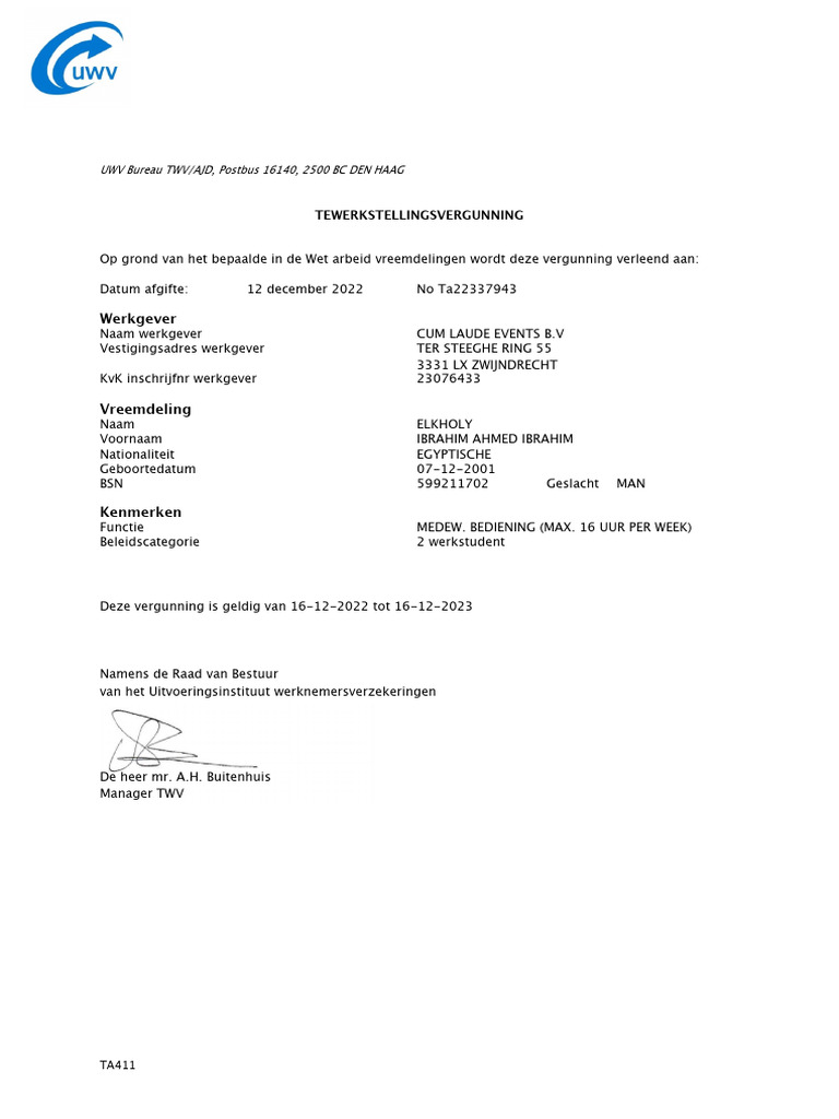 Working Permit Netherlands | PDF