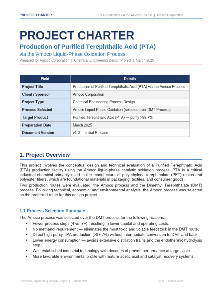 Project Charter PTA Amoco | PDF | Catalysis | Methanol