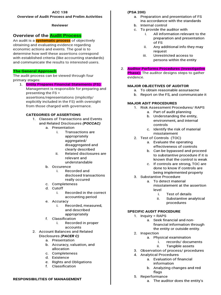 ACC 138 - C4 - Overview of Audit Process and Prelim Activities ...