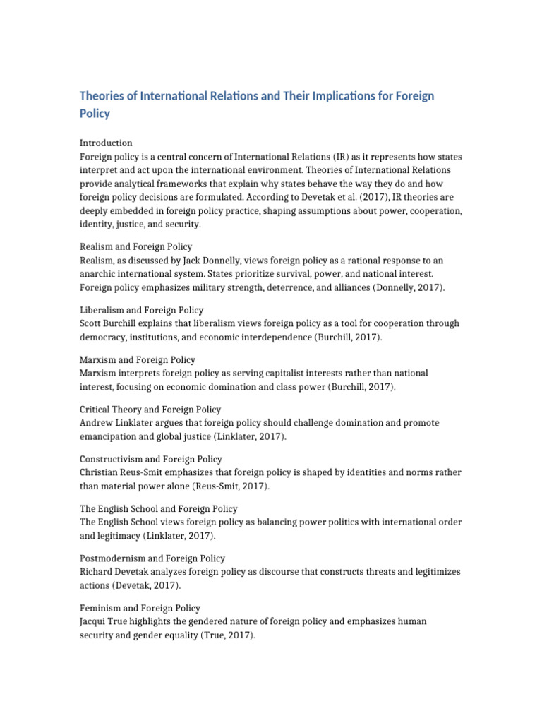 Theories of IR and Foreign Policy | PDF | International Relations ...