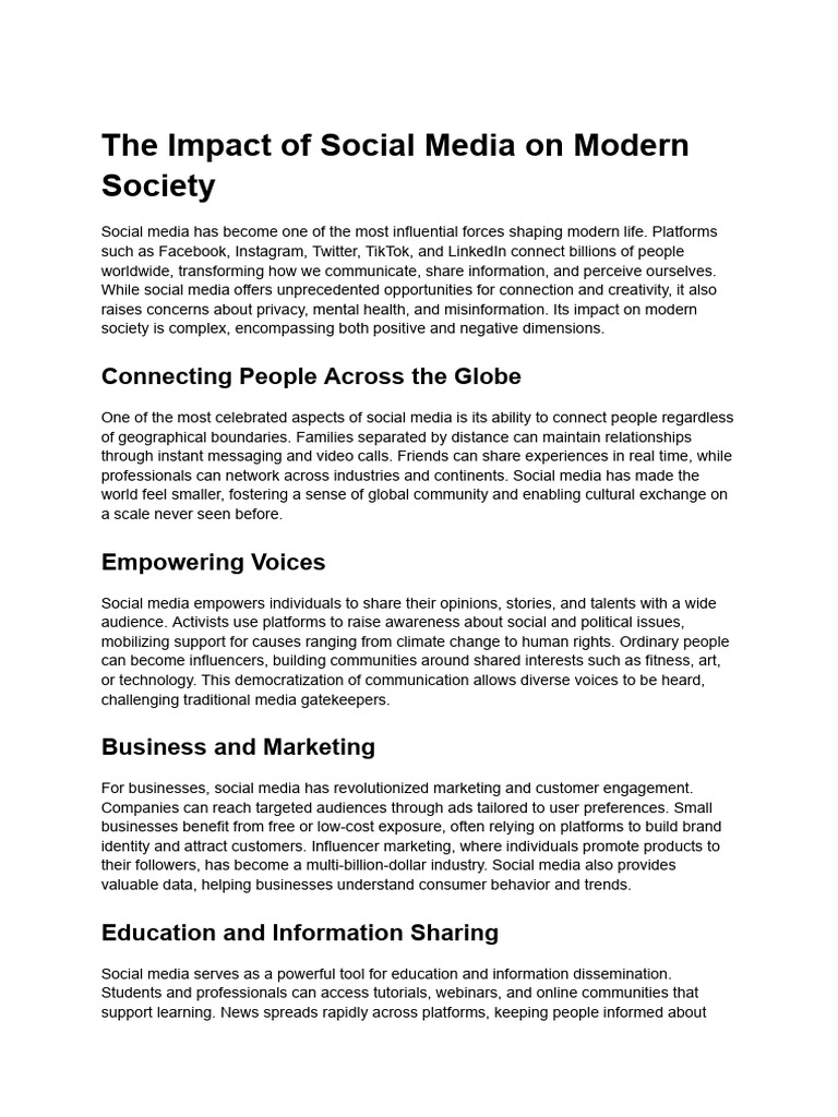 The Impact of Social Media On Modern Society | PDF | Social Media ...