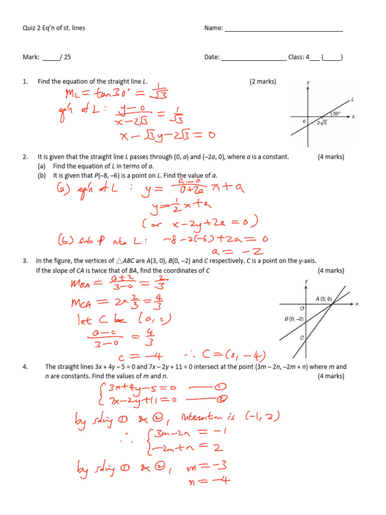Soln to Quiz 2 (1) | PDF | Line (Geometry) | Mathematical Concepts