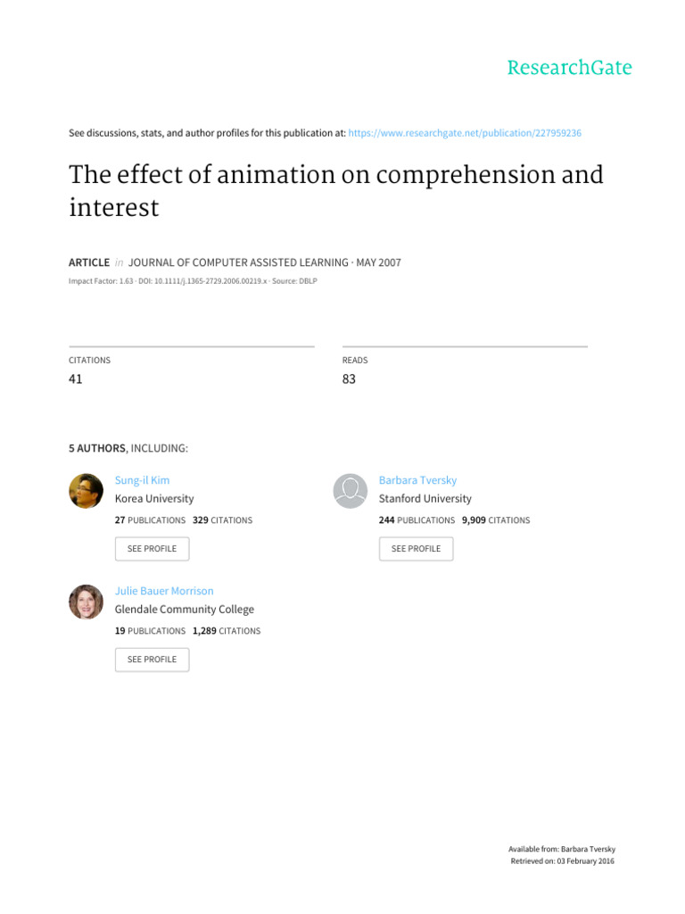 The Effect of Animation On Comprehension | PDF | Learning | Behavioural ...