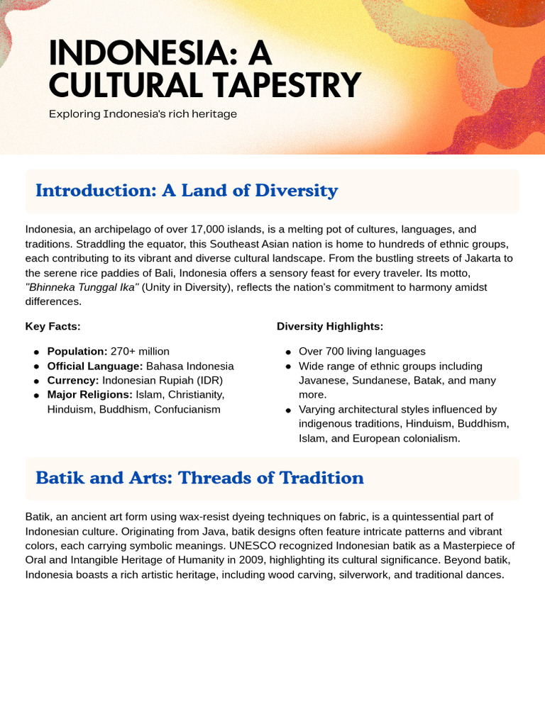 Indonesia A Cultural Tapestry | PDF | Indonesia