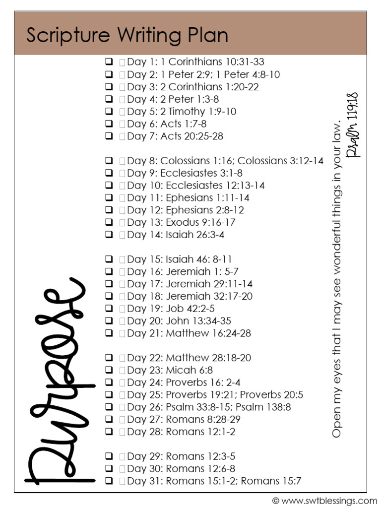 Purpose Scripture Writing Plan English | PDF