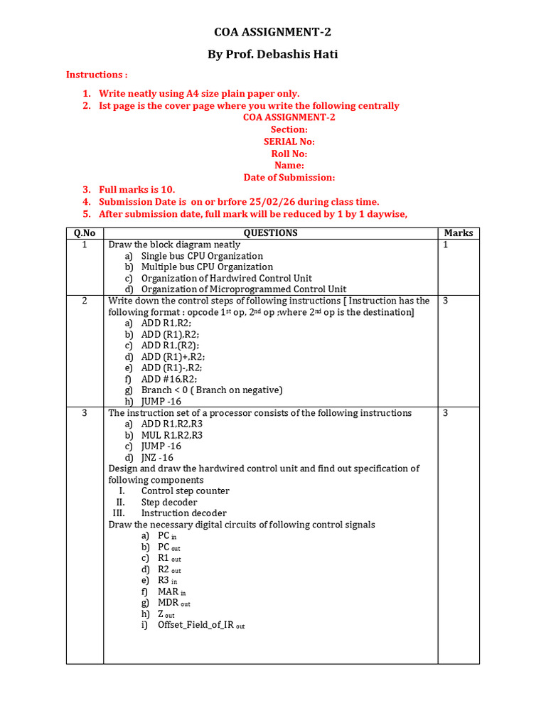 Coa Assignment 2 20th Feb 2026 | PDF | Office Equipment | Digital ...