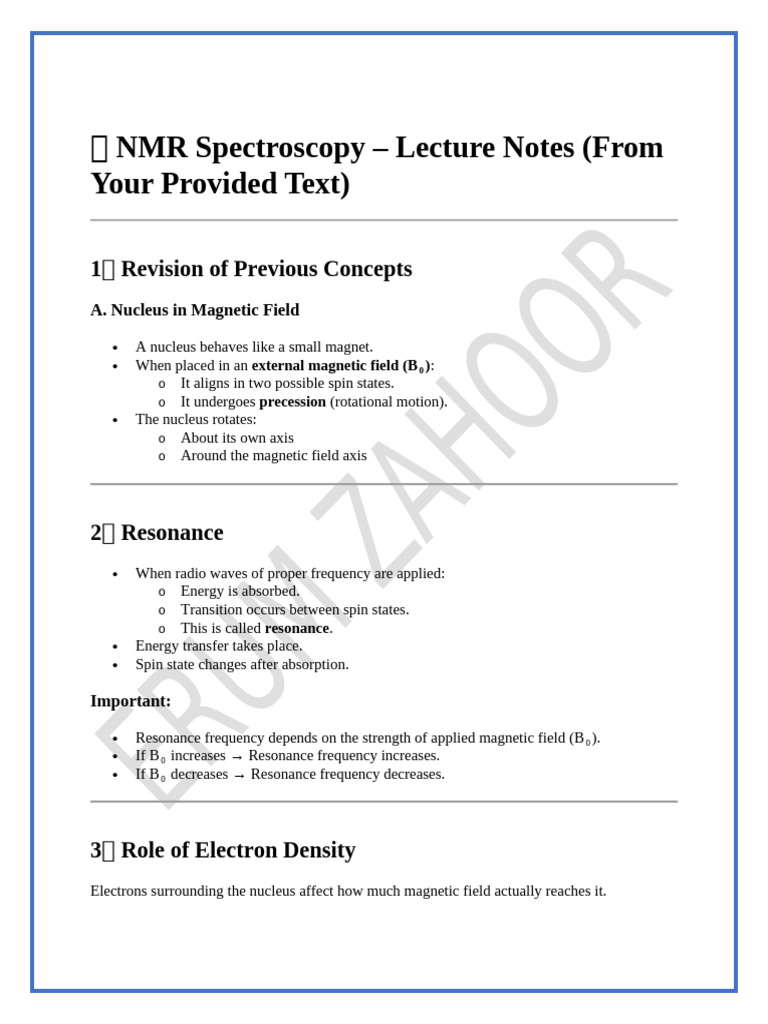 ? NMR Spectroscopy (Lec#3) | PDF | Nuclear Magnetic Resonance | Nuclear ...