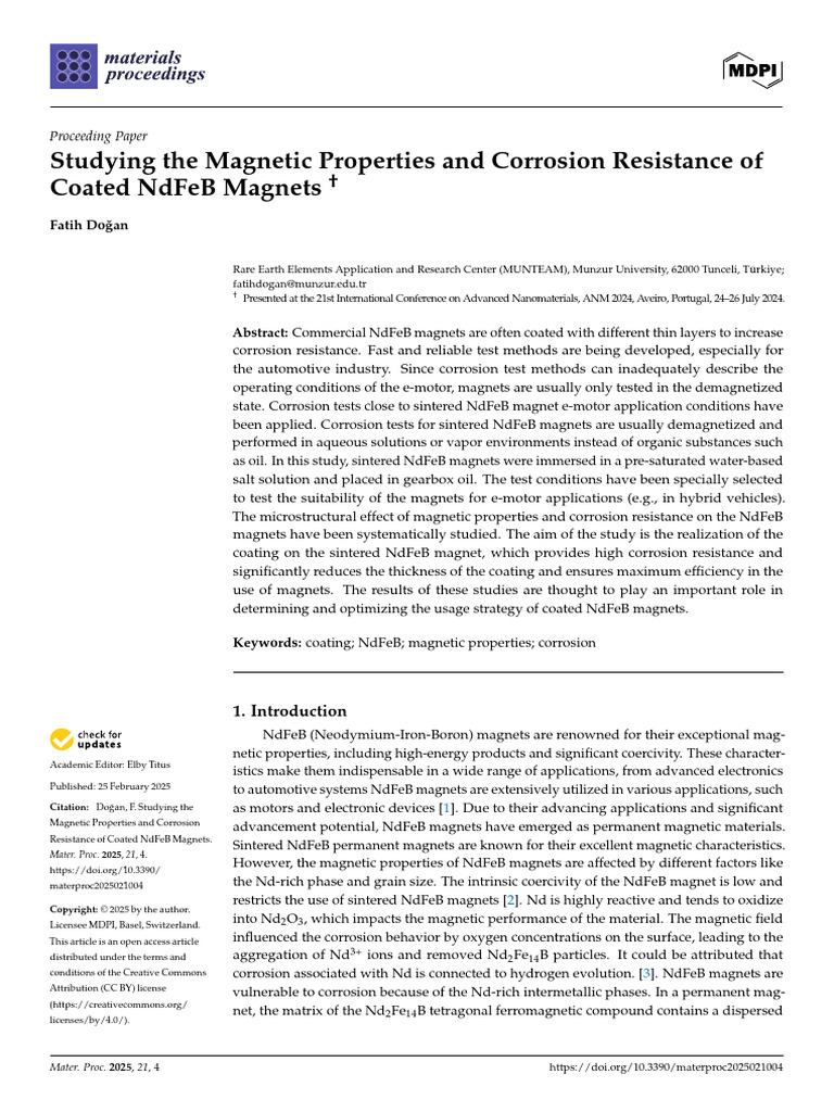 Studying The Magnetic Properties and Corrosion Resistance of Coated ...