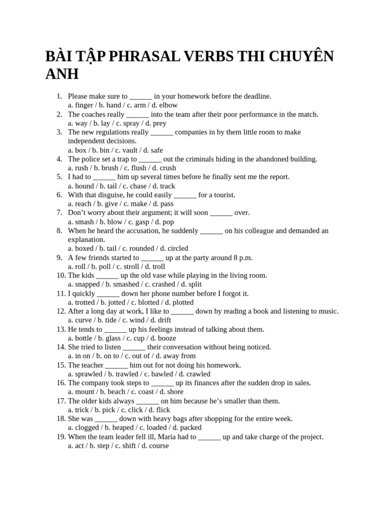 Bài Tập Phrasal Verbs Thi Chuyên Anh | PDF
