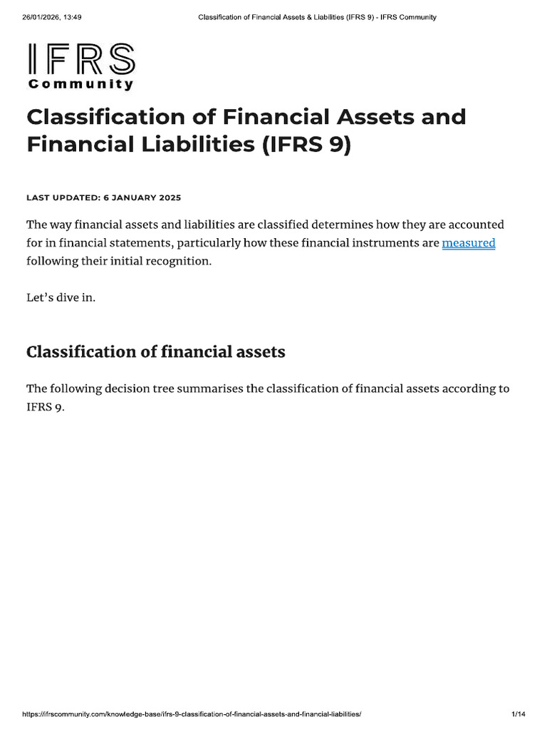 IFRS9 Classification of Instruments | PDF
