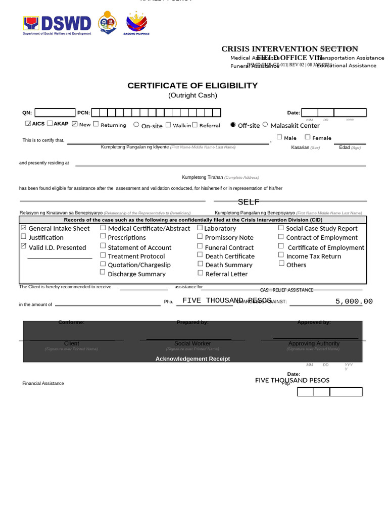 DSWD Certificate of Eligibility | PDF
