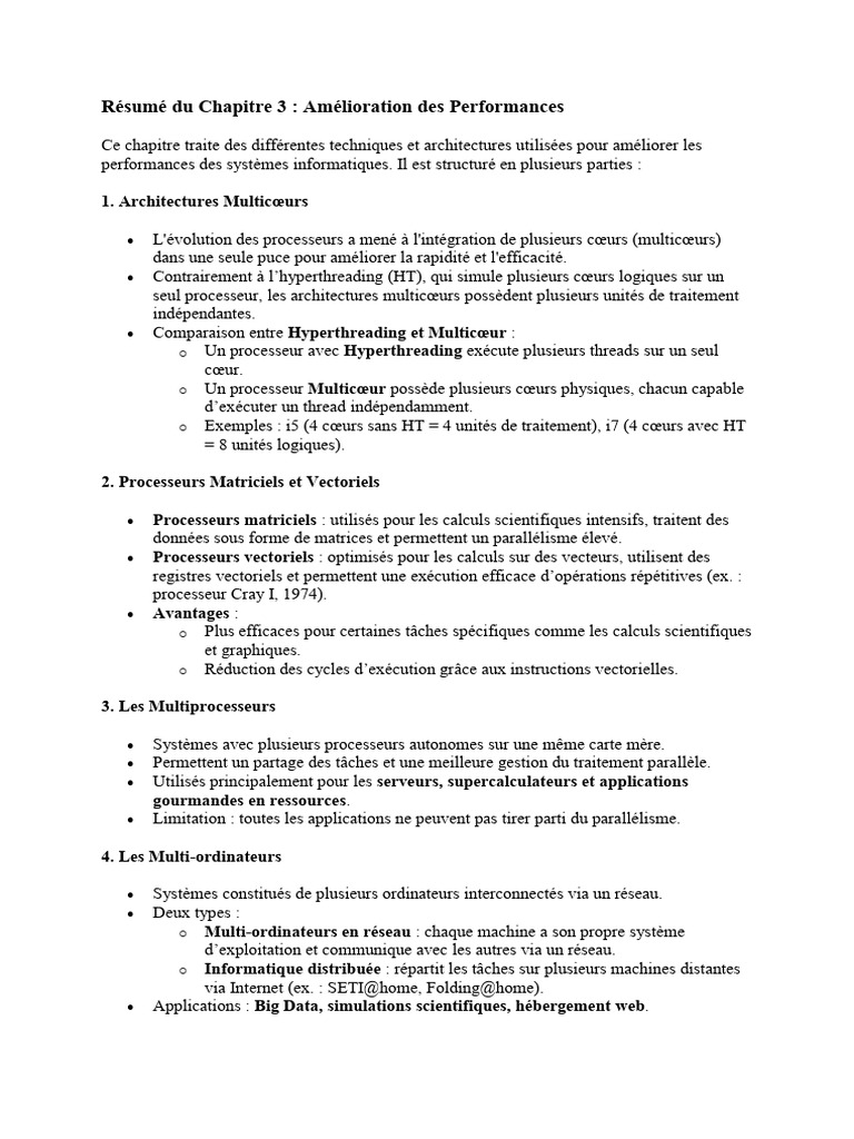 Résumé Du Chapitre 3 | PDF | Microprocesseur multi-cœur | Parallélisme ...