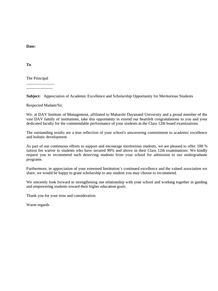 LETTER for Meritorious Students | PDF