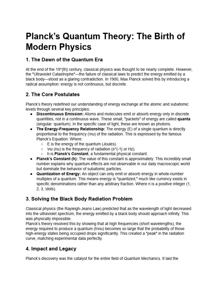 Planck's Quantum Theory | PDF | Quantum | Quantum Mechanics