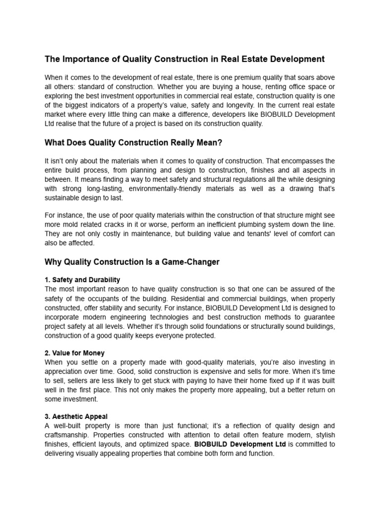 The Importance of Quality Construction in Real Estate Development | PDF ...