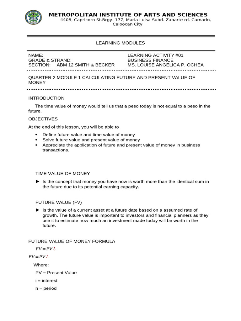 Business Finance Module | PDF | Investing | Present Value