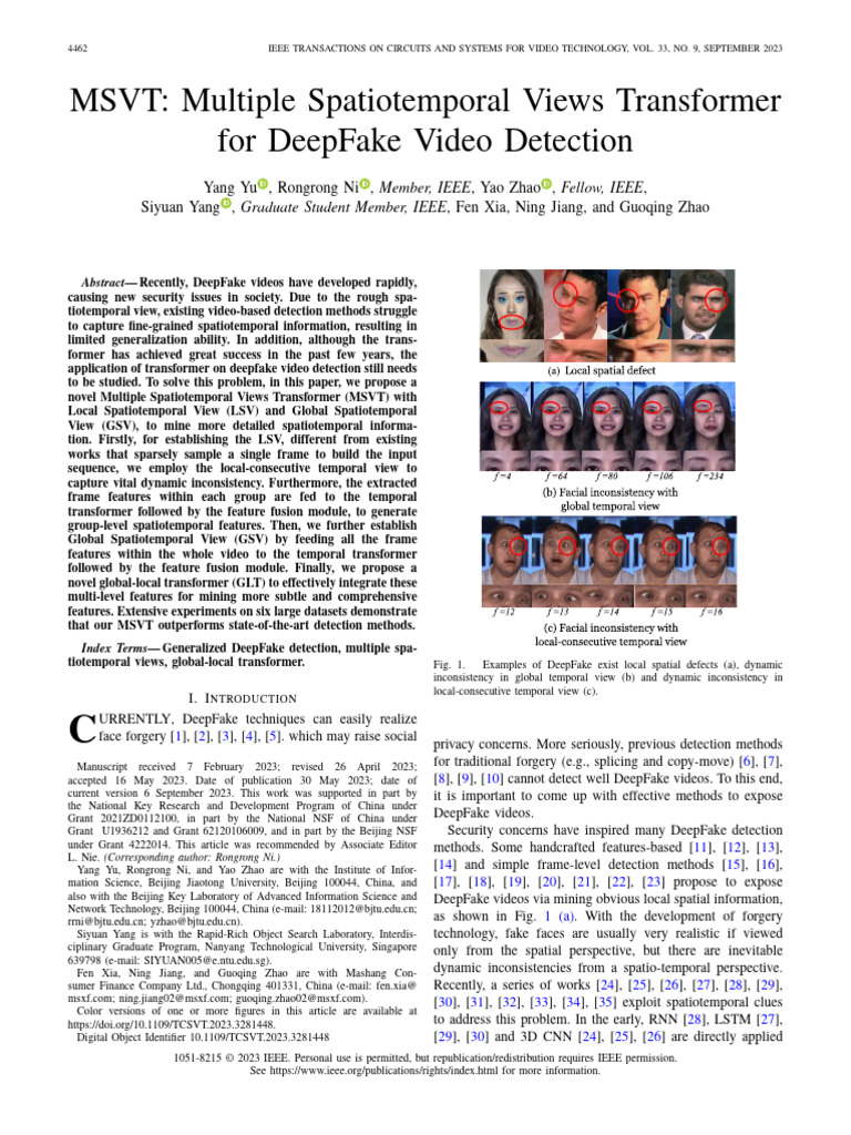 MSVT Multiple Spatiotemporal Views Transformer For DeepFake Video ...