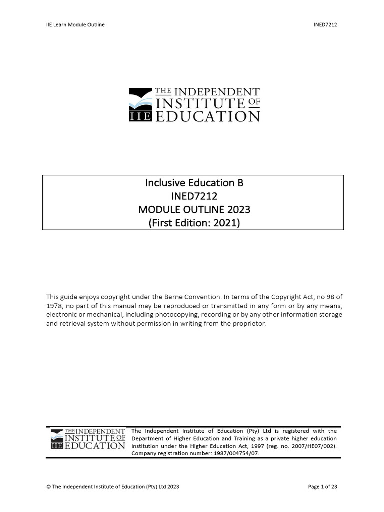 Ined7212 Module Outline | PDF | Learning | Learning Disability