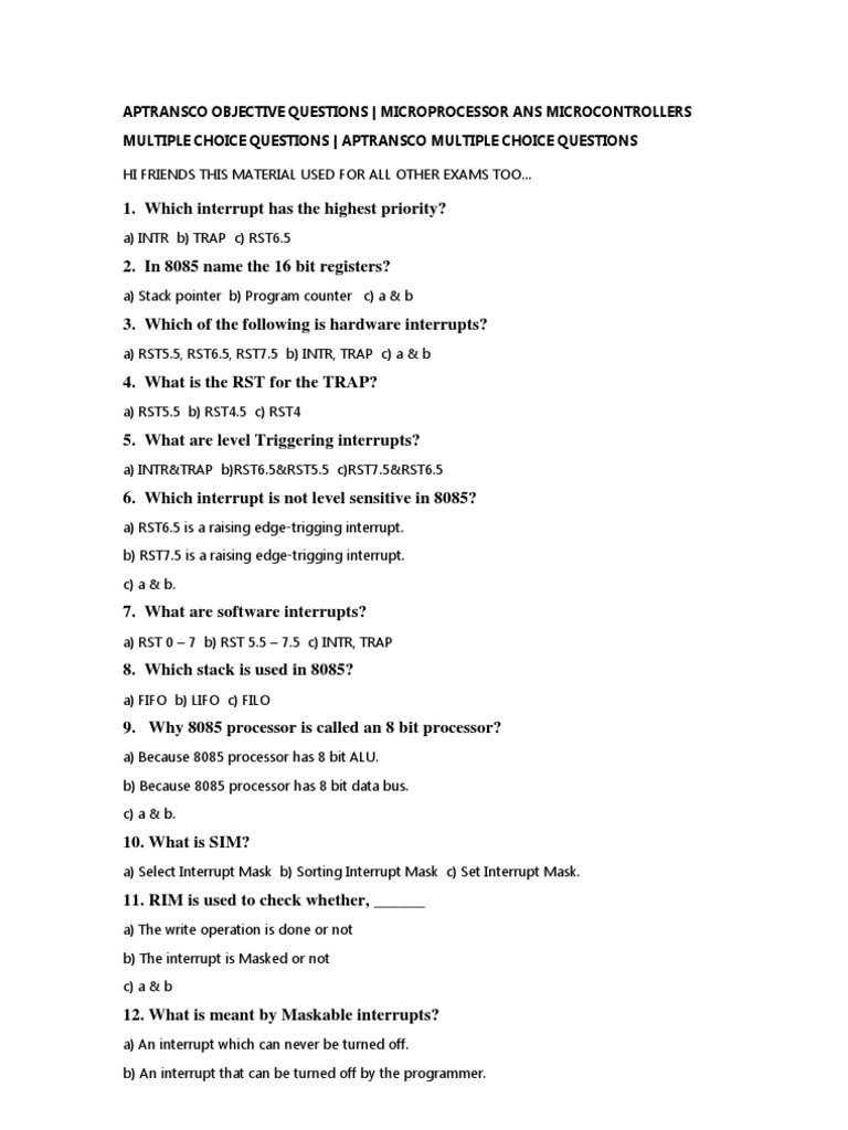 Aptransco Objective Questions MPMC | PDF | Central Processing Unit ...