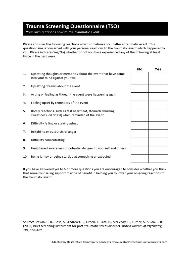 Trauma Screening Questionnaire | PDF | Psychological Trauma ...