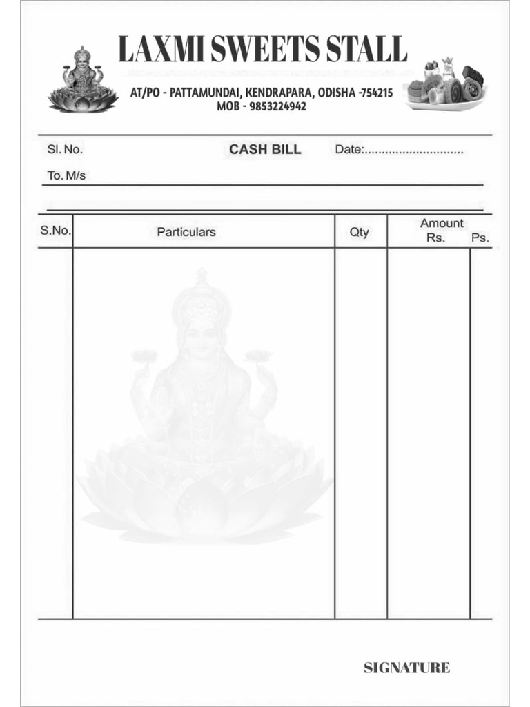 Laxmi Sweets Stall Bill | PDF