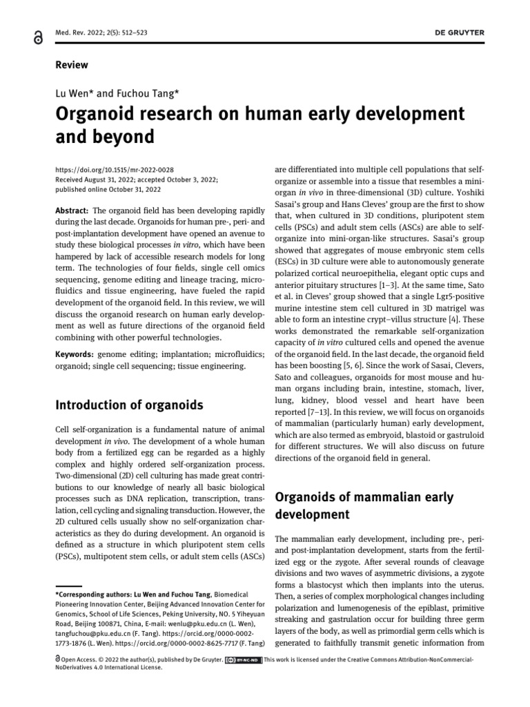 Organoid Research On Human Early Development and Beyond | PDF | Dna ...