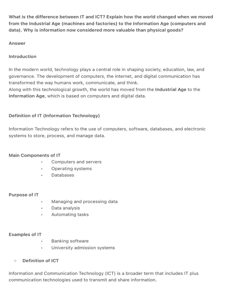 What Is The Difference Between IT and ICT Explain How The World Changed ...