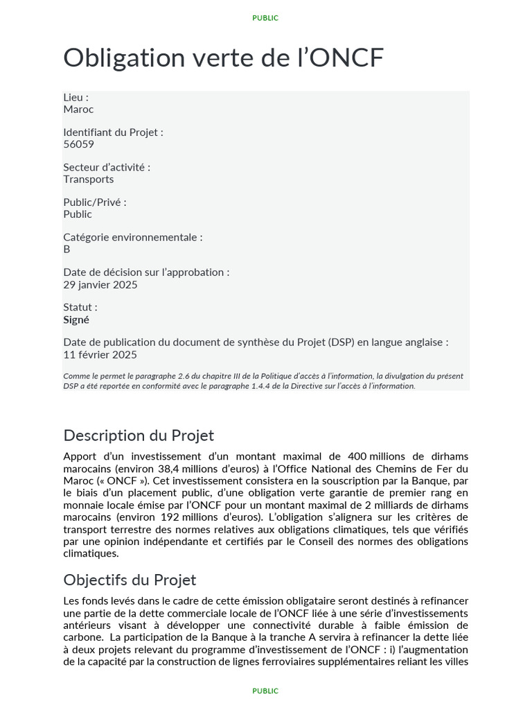 Oncf Green Bond French | PDF | Maroc | Banques