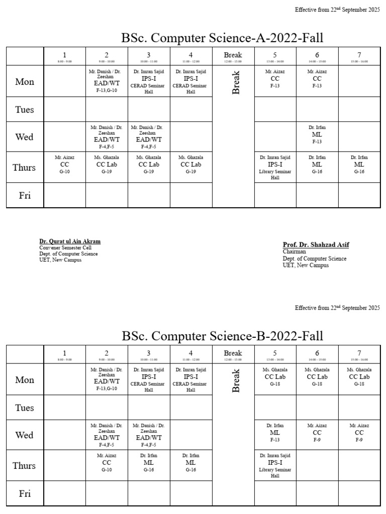 Timetable Semester Fall 2025 | PDF | Computer Science | Computing
