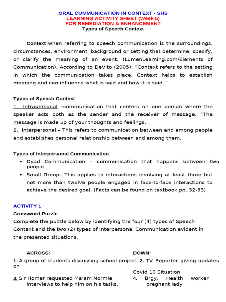 Learning Activity Sheet Week 5 ORAL COMM PDF | PDF | Communication ...