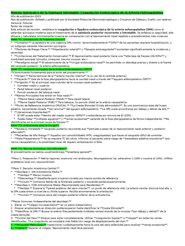 Manejo Quirúrgico de La Epistaxis Intratable Resumen | PDF | Cabeza y ...