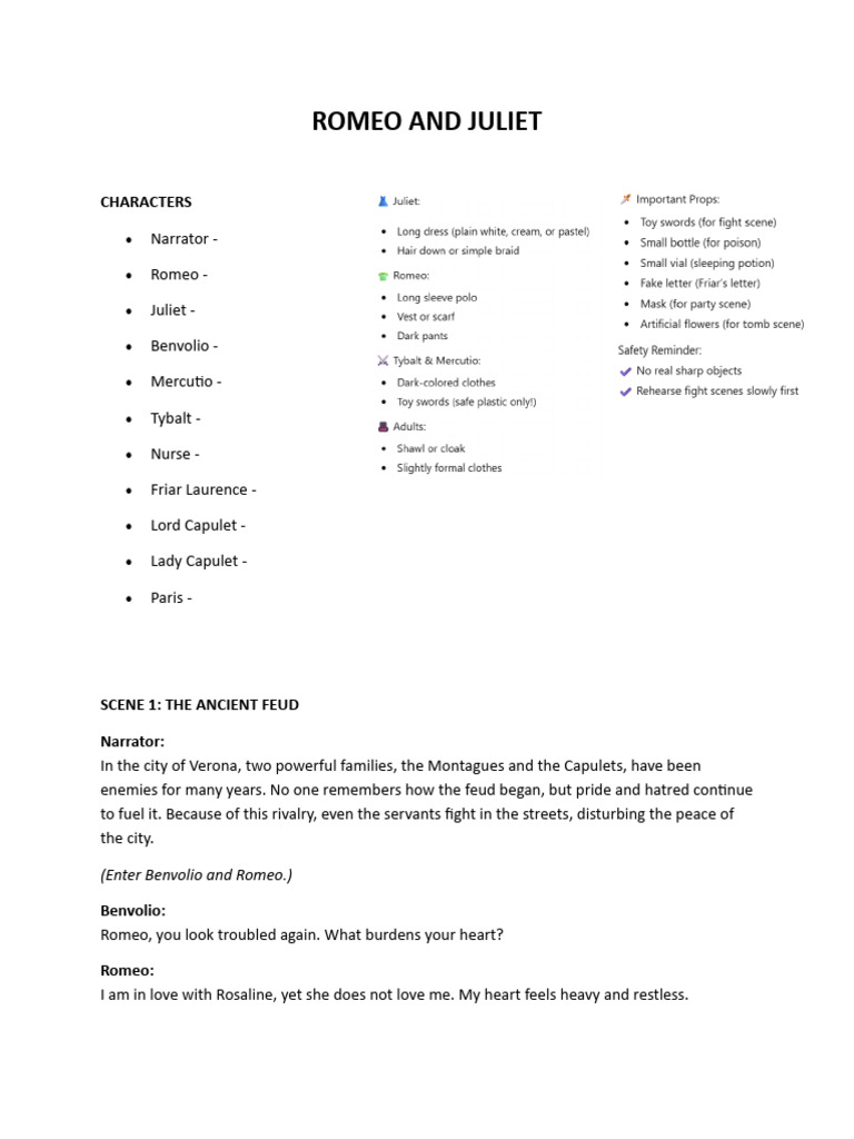 Romeo and Juliet Script G9 | PDF | Characters In Romeo And Juliet ...